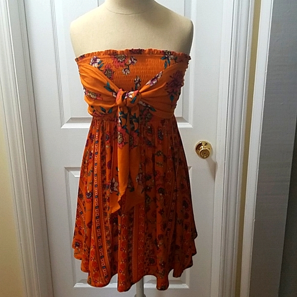 New Orange Strapless Dress - Picture 1 of 10